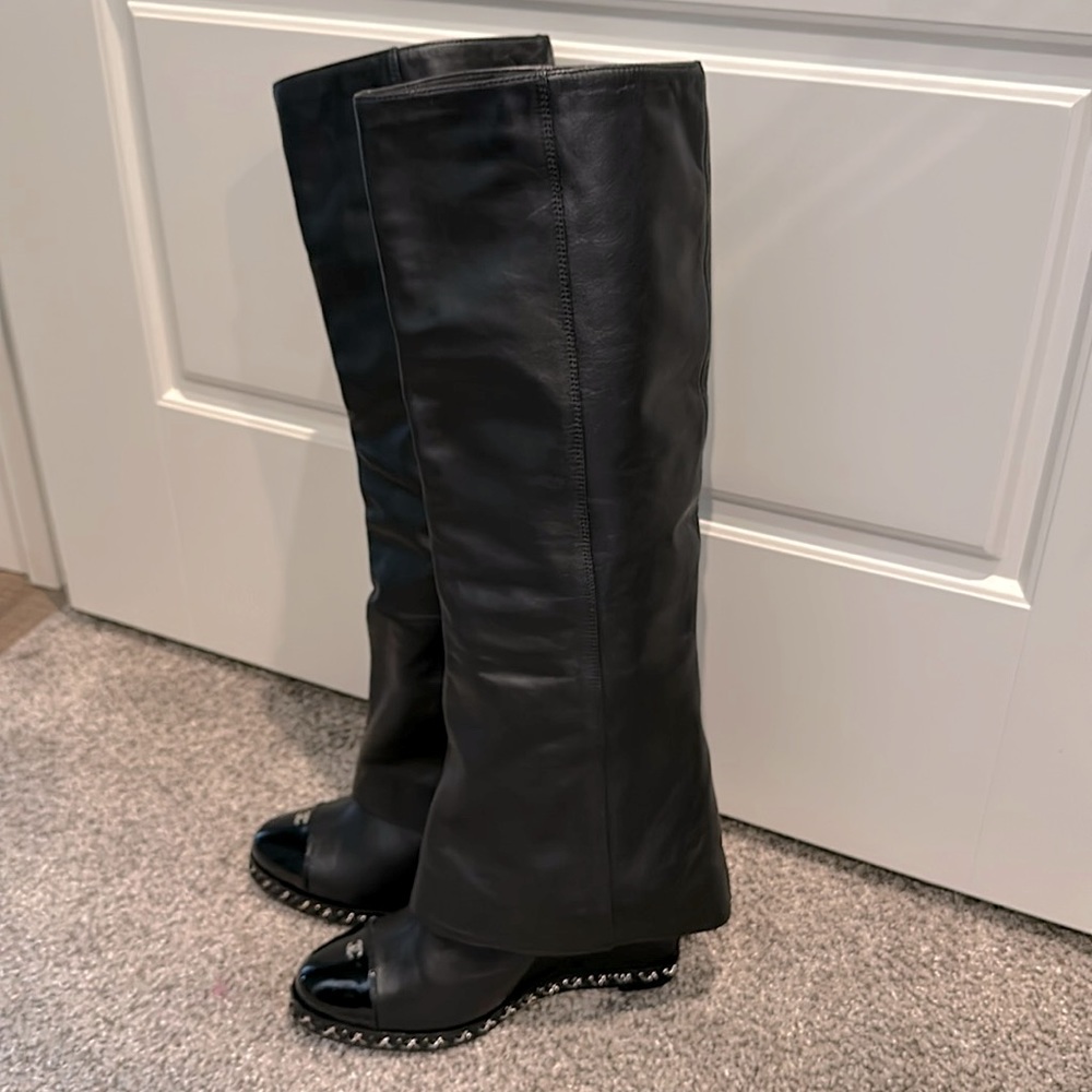 Chanel black fold over boot